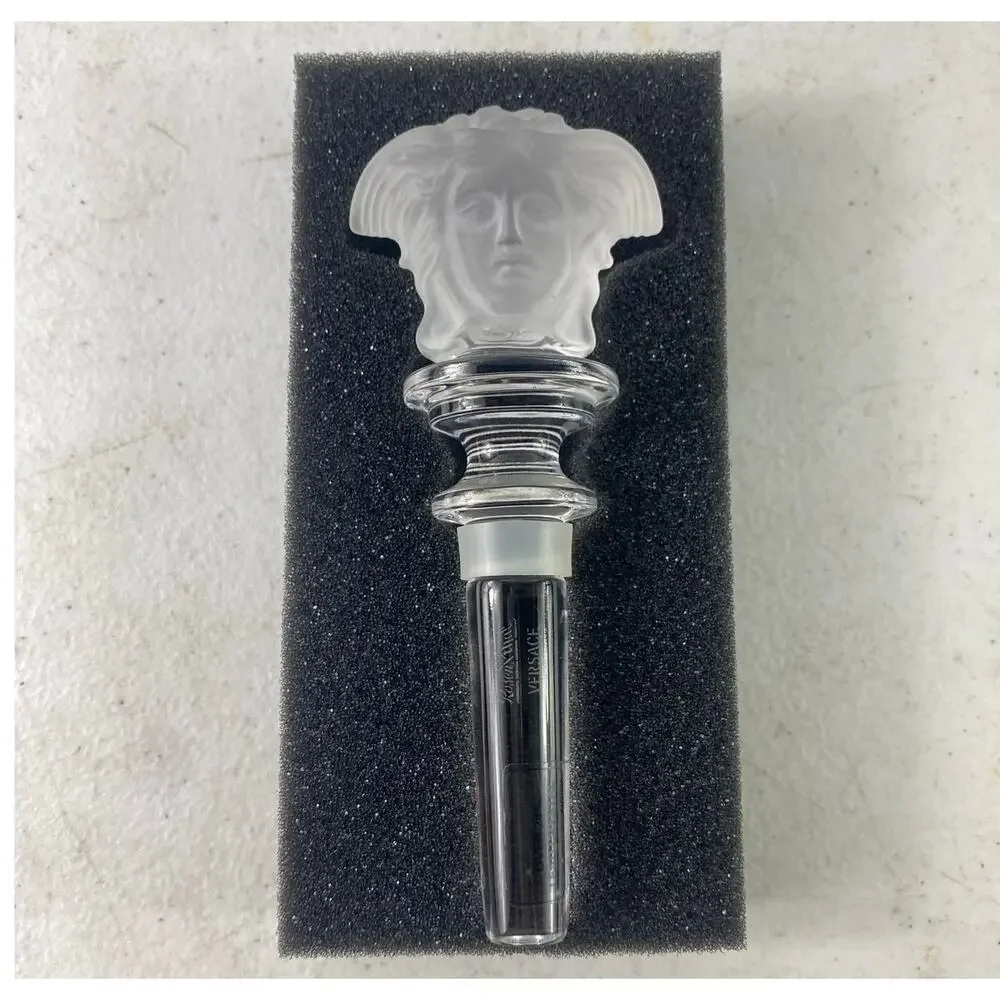 Versace Rosenthal Medusa Frosted Clear Crystal Leaded Wine Bottle Stopper